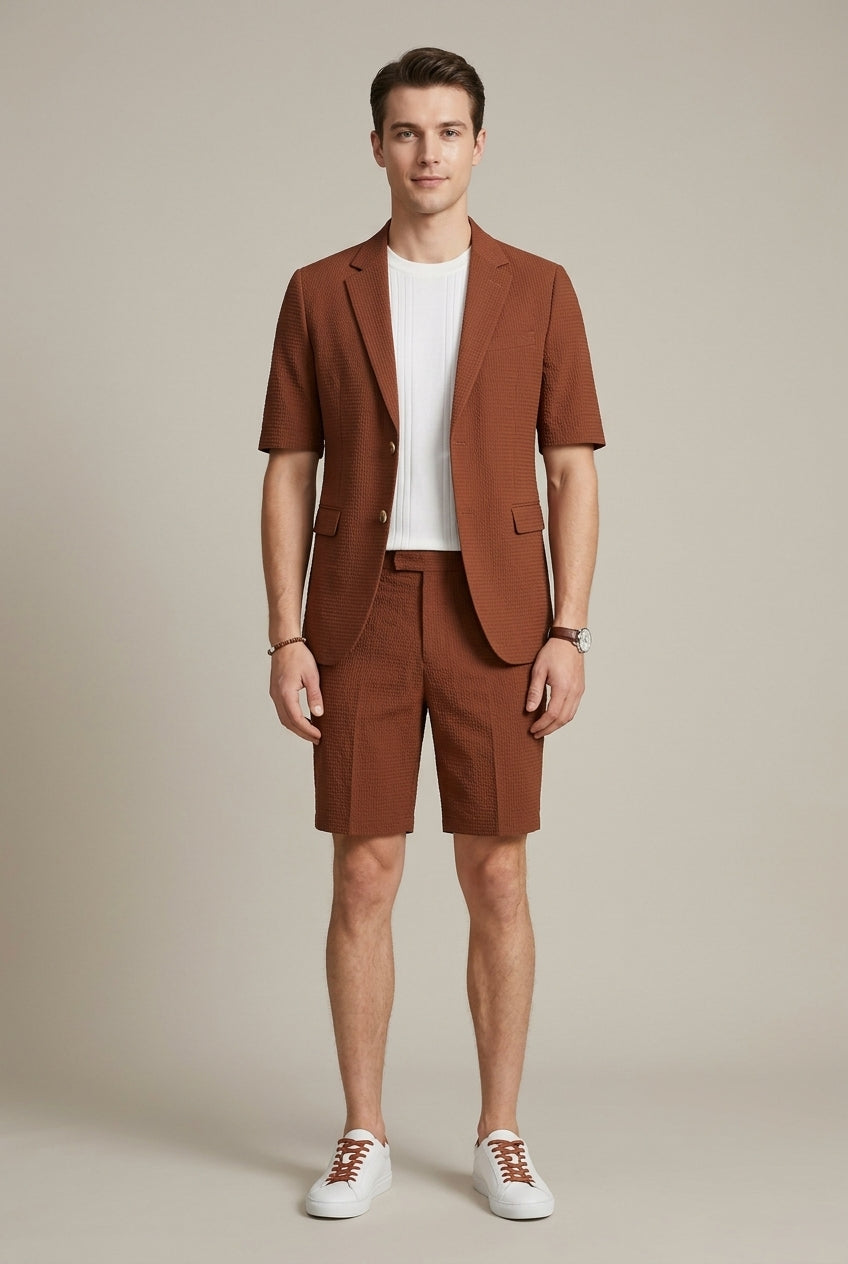 Men's Set – Short Sleeve Blazer with Matching Shorts in Textured Fabric