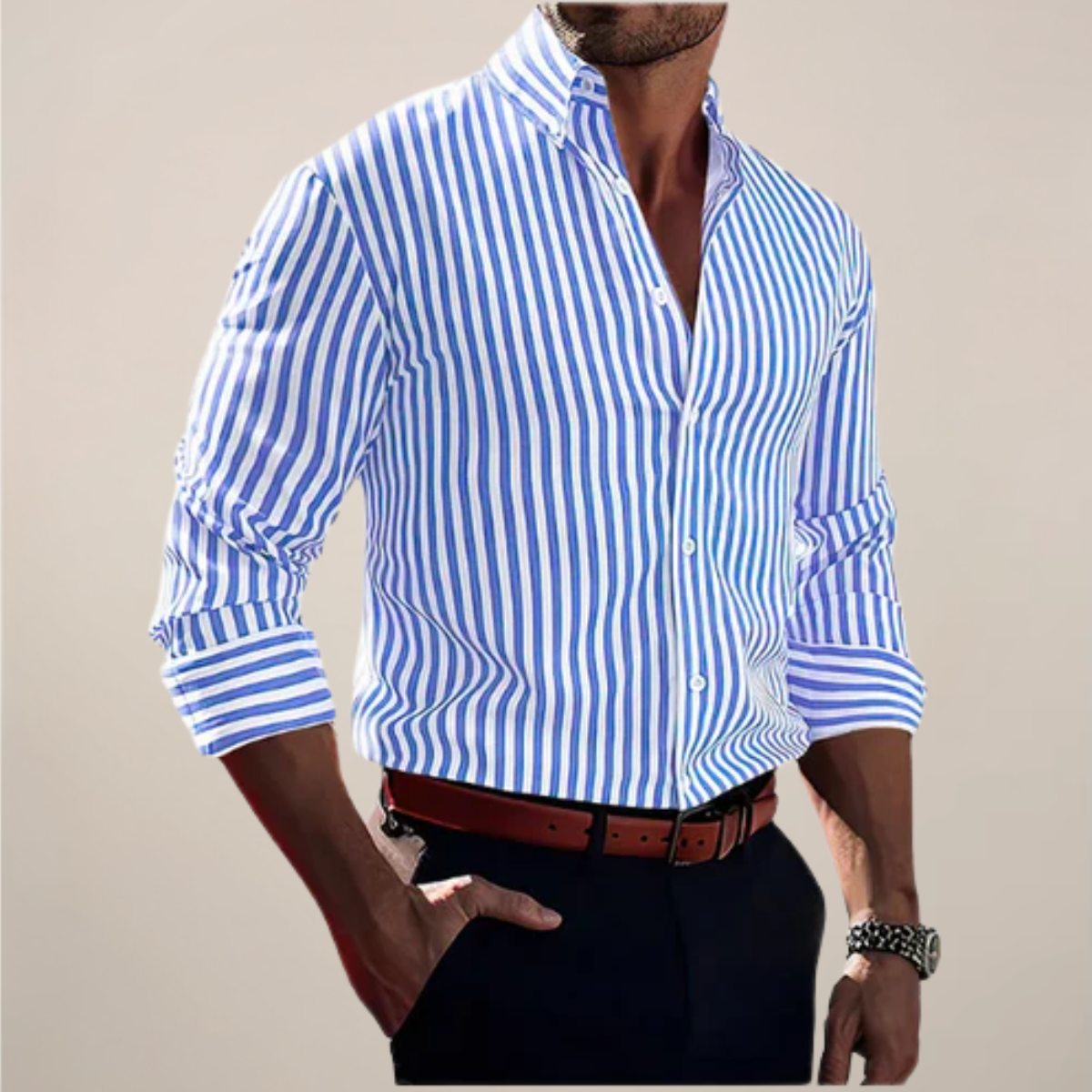 Men's Striped Dress Shirt – Long Sleeve Button-Up with Vertical Stripes