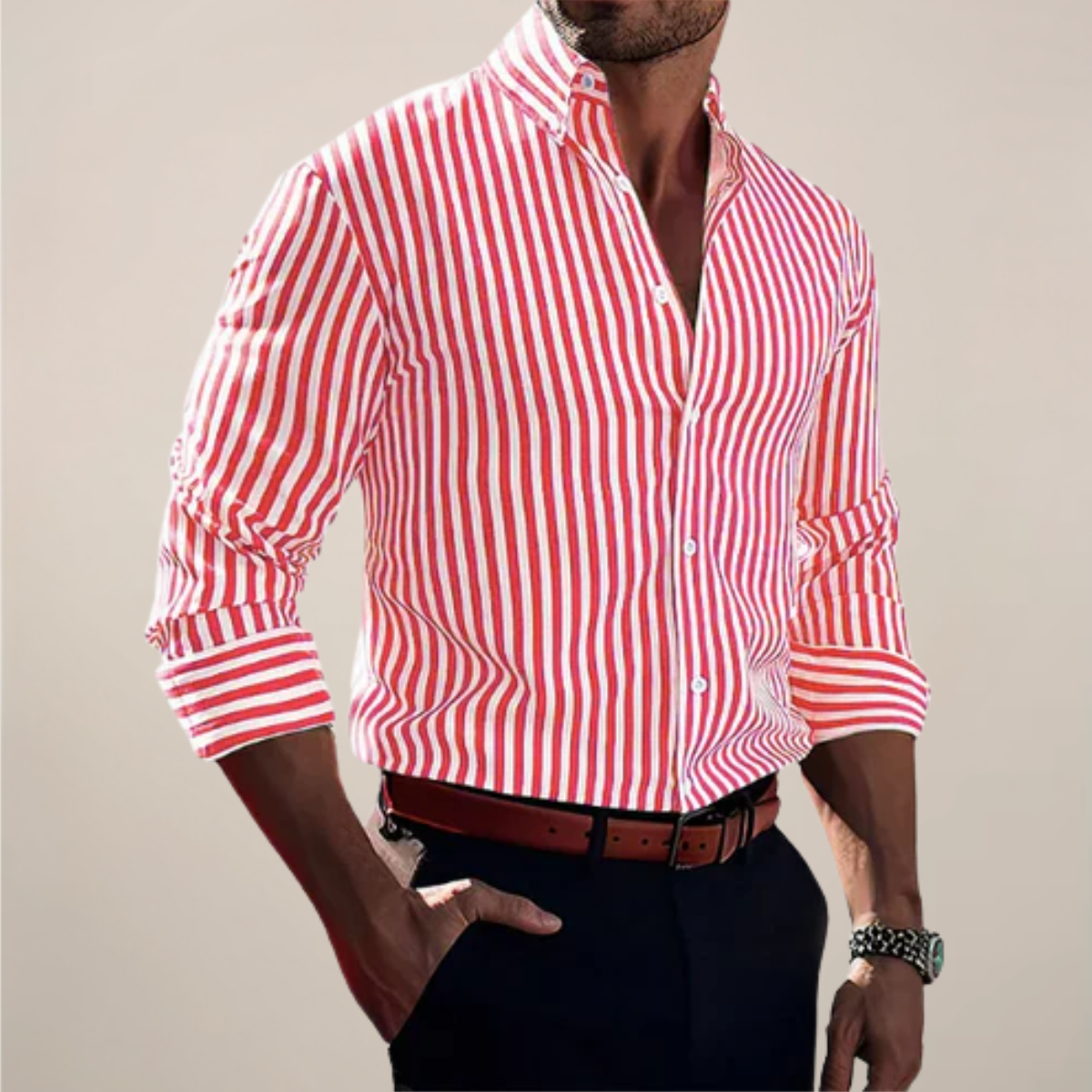 Men's Striped Dress Shirt – Long Sleeve Button-Up with Vertical Stripes