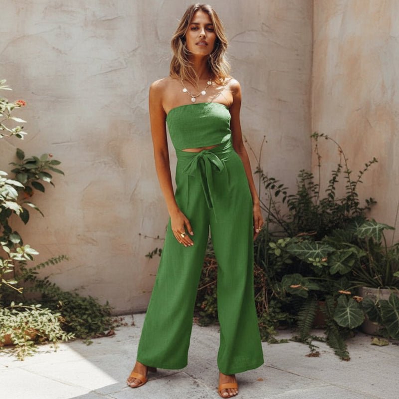 Karen | Elegant Strapless Flowy Black Jumpsuit Women