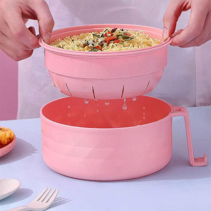 Microwave Ramen Bowl with Strainer Lid | Wheat Fibre, Purple, Black, Beige, Pink | Cook Noodles Without a Stovetop