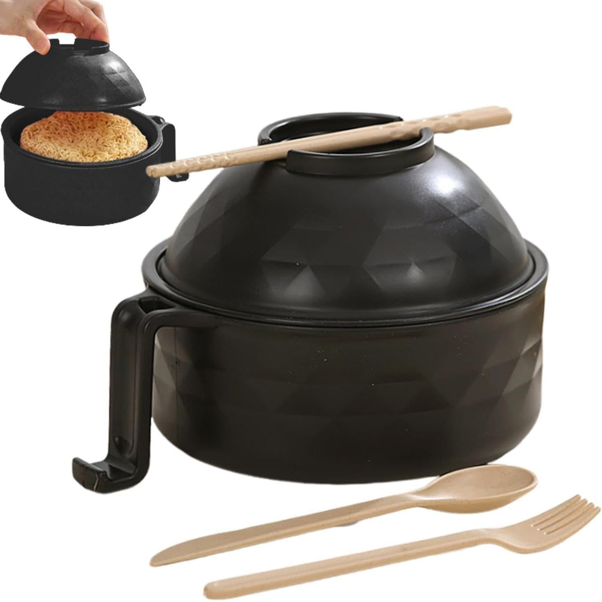 Microwave Ramen Bowl with Strainer Lid | Wheat Fibre, Purple, Black, Beige, Pink | Cook Noodles Without a Stovetop