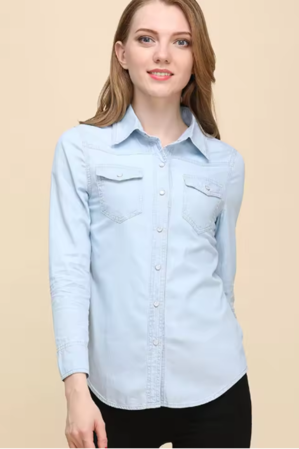 Mila | Women's Denim Shirt – Medium Blue Wash With Button-Down Design 3