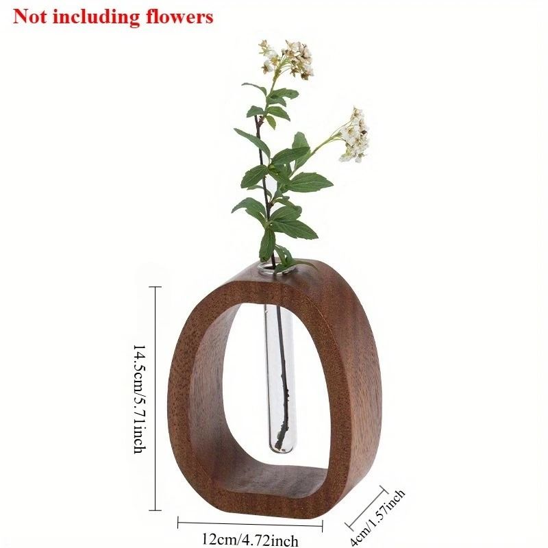 Mini Glass Flower Vase with Wooden Base | Single Stem Display Design | Compact Decor for Desks, Shelves & Bedside Tables