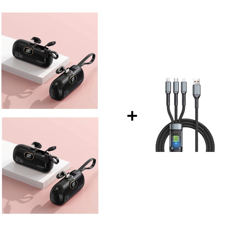 Mini Power Bank 5000mAh | 22.5W Fast Charging, Digital Display | Compact Three-Port Portable Charger for Phones