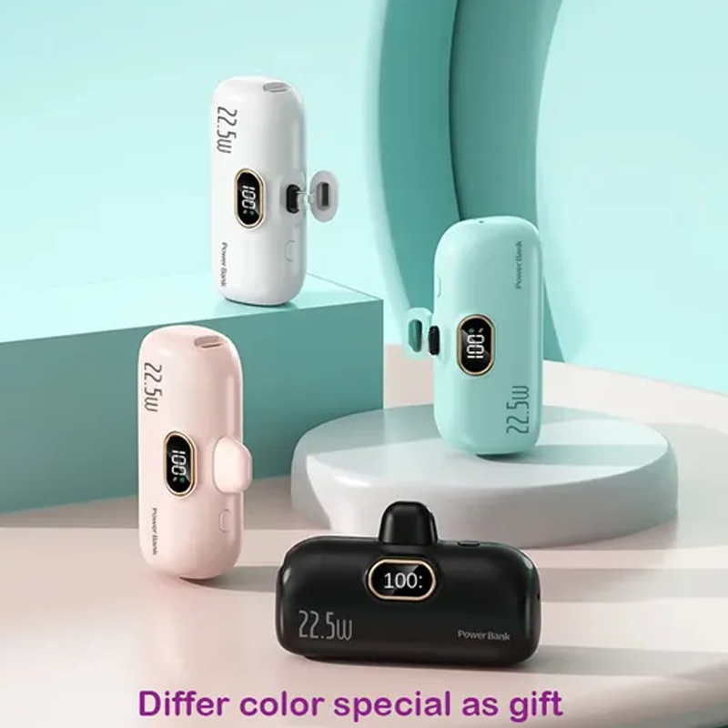 Mini Power Bank 5000mAh | 22.5W Fast Charging, Digital Display | Compact Three-Port Portable Charger for Phones