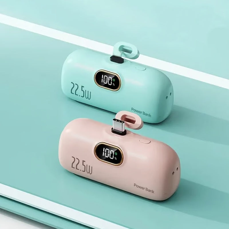 Mini Power Bank 5000mAh | 22.5W Fast Charging, Digital Display | Compact Three-Port Portable Charger for Phones