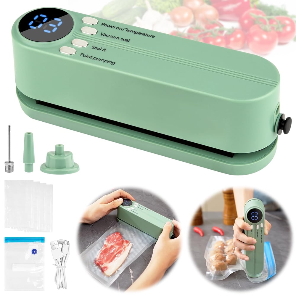 Mini Vacuum Sealer 3-in-1 | 60kPa Suction & 3 Heat Settings | Cordless USB-C Rechargeable, Vacuum Seal & Inflate