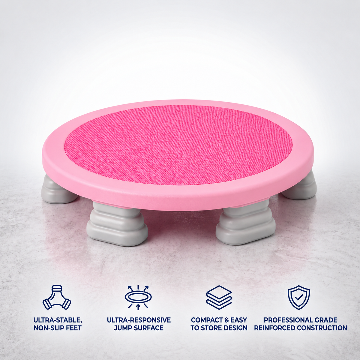 Mini Trampoline for Adults | Quiet Rebounder with Padded Frame for Low-Impact Home Cardio Workouts | Yellow, Blue, Pink