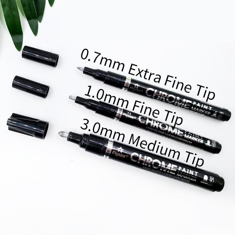 Mirror Chrome Marker Pen | 0.7mm, 1.0mm or 3.0mm Tip | Scratch-Resistant High-Gloss Reflective Ink for Glass, Plastic, Wood