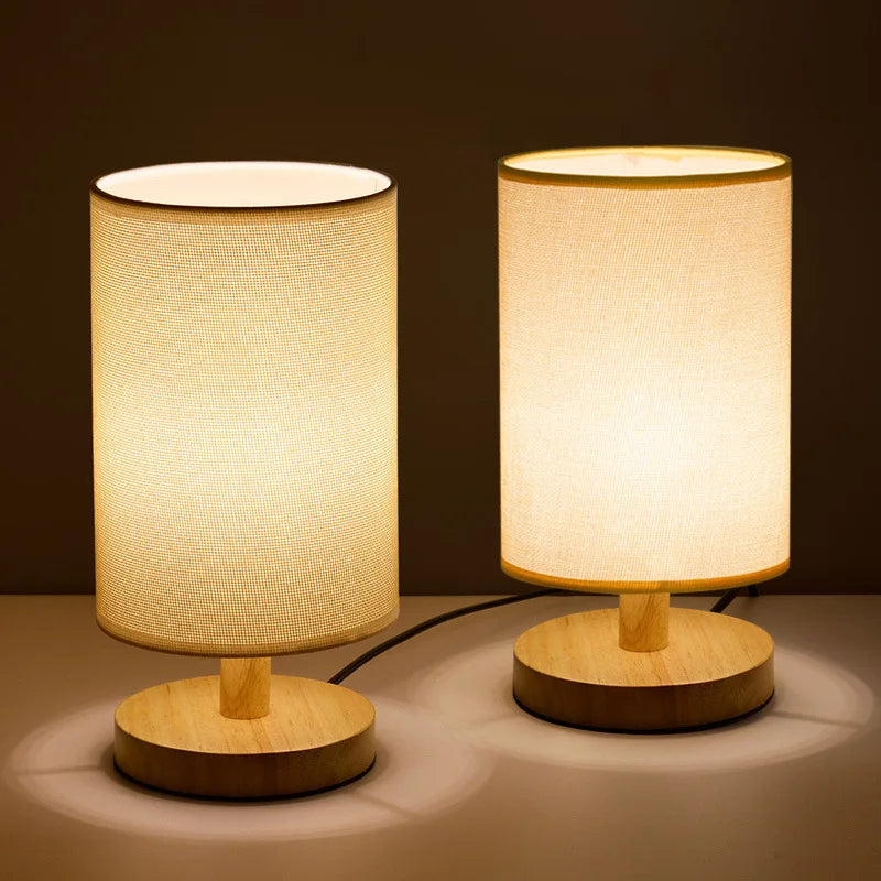Dimmable Table Lamp with Remote Control, Wood and Cloth | 14 x 28 cm, Plain White or Textured Grey | 3 Light Colours, USB Powered 9