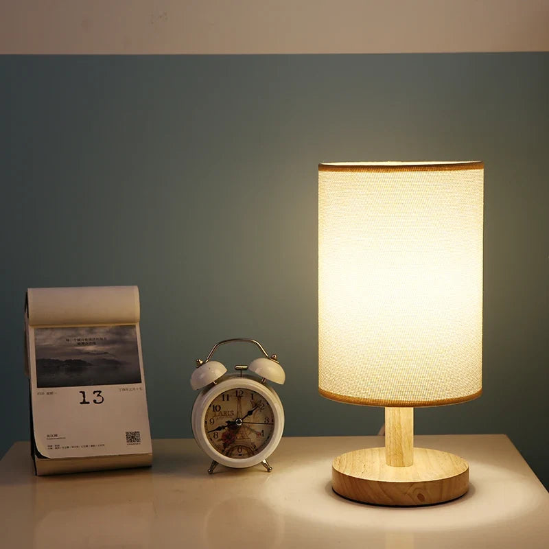Dimmable Table Lamp with Remote Control, Wood and Cloth | 14 x 28 cm, Plain White or Textured Grey | 3 Light Colours, USB Powered 10