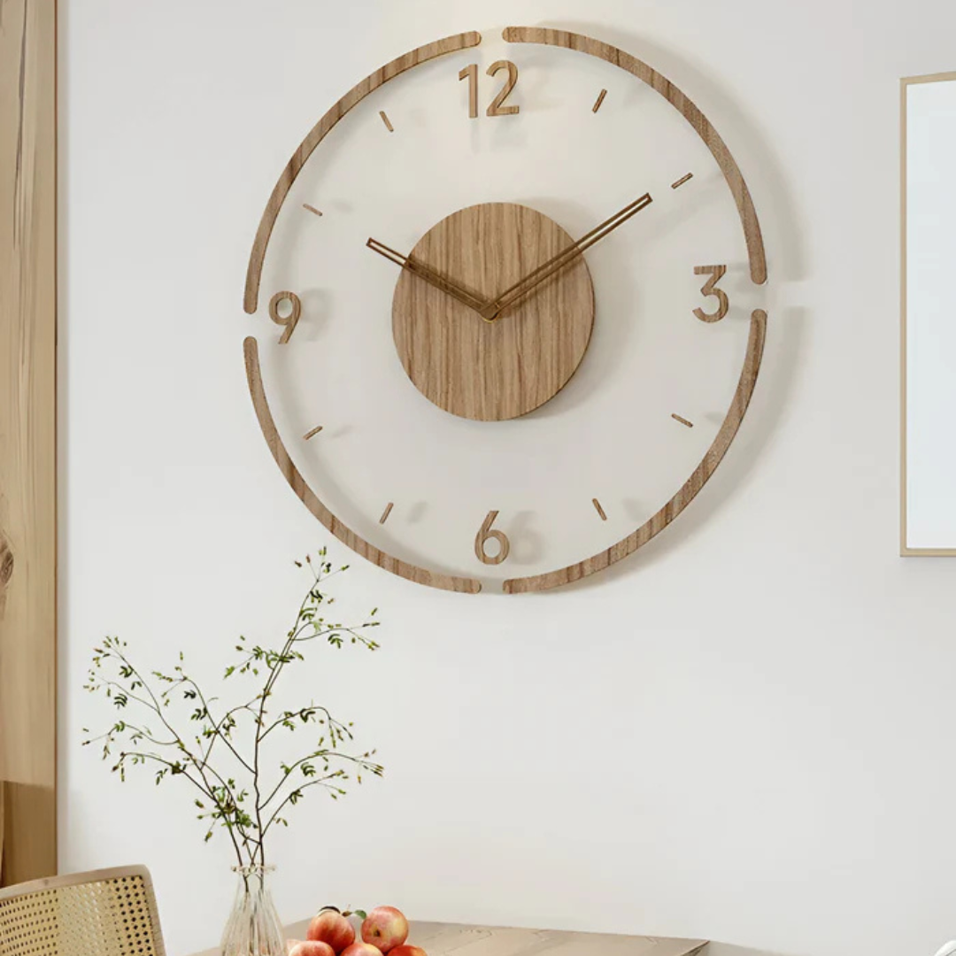 Modern Wall Clock – Clear Acrylic and Wood, Minimalist Design for the Living Room or Office 0