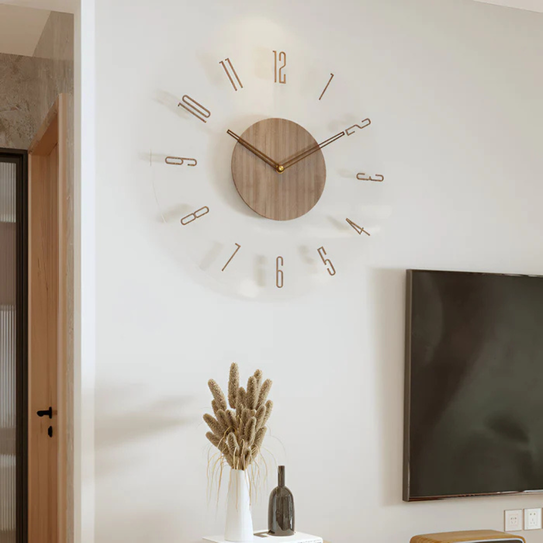 Modern Wall Clock – Clear Acrylic and Wood, Minimalist Design for the Living Room or Office 1