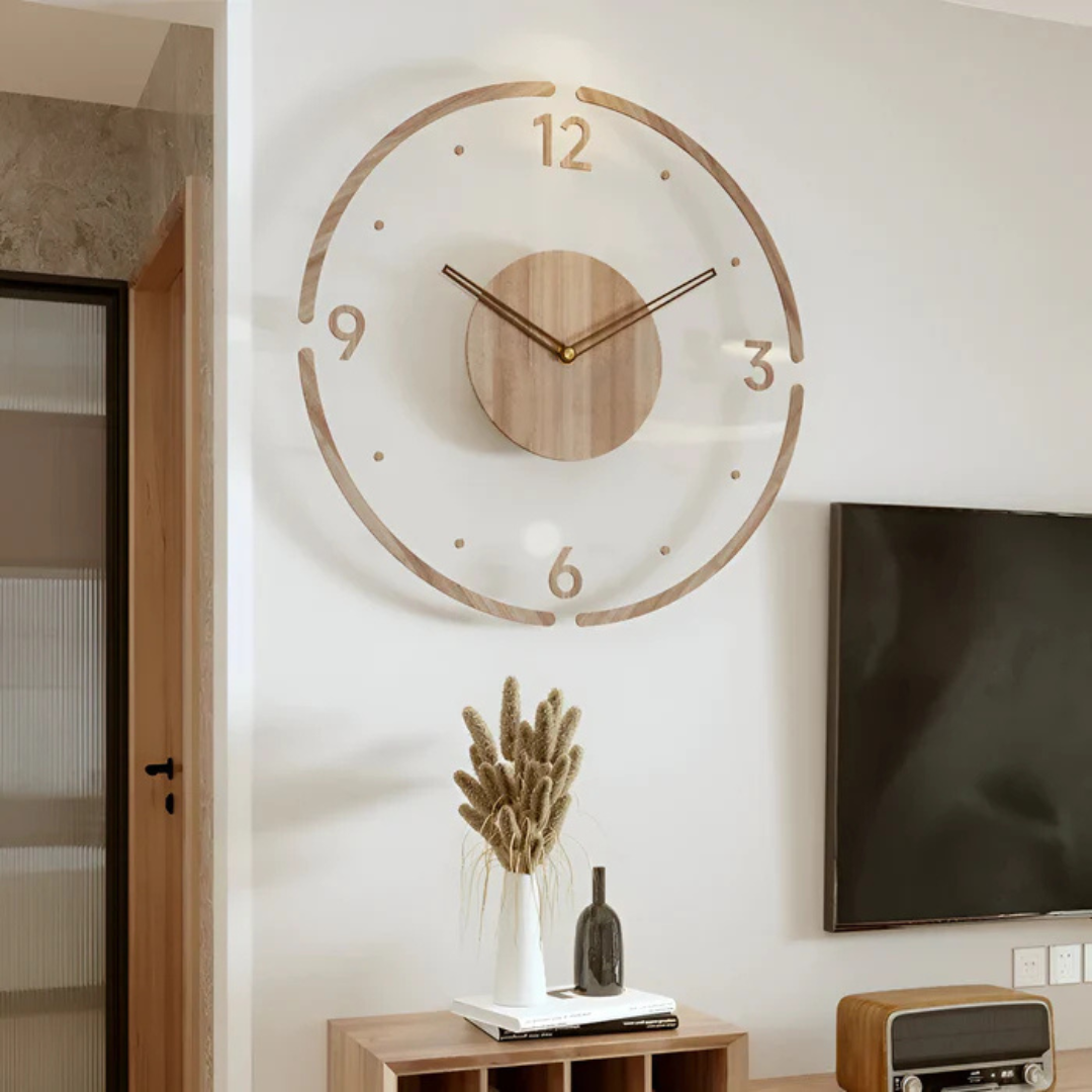 Modern Wall Clock – Clear Acrylic and Wood, Minimalist Design for the Living Room or Office 2