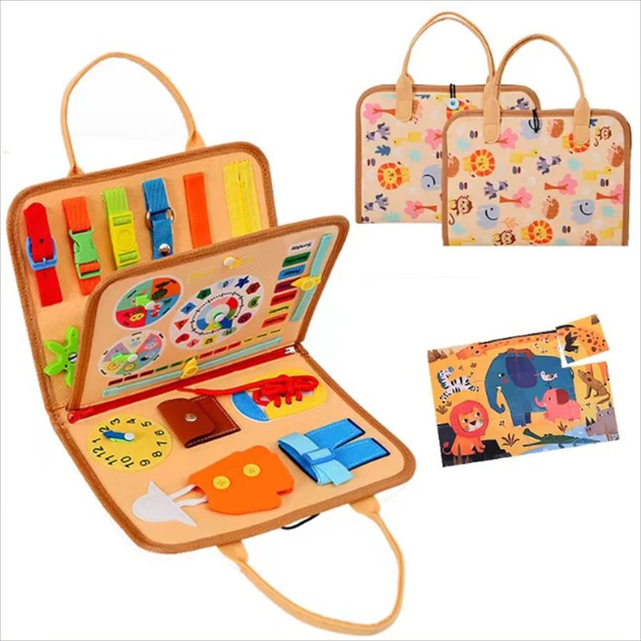 Montessori Busy Board | Zippers, Buttons & Shape Matching for Toddlers | Builds Fine Motor Skills & Sensory Play