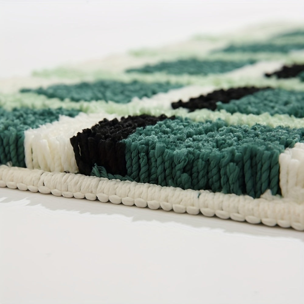 MossGreen | Non-Slip Bath Mat – Soft Flocked Fabric, Geometric Design