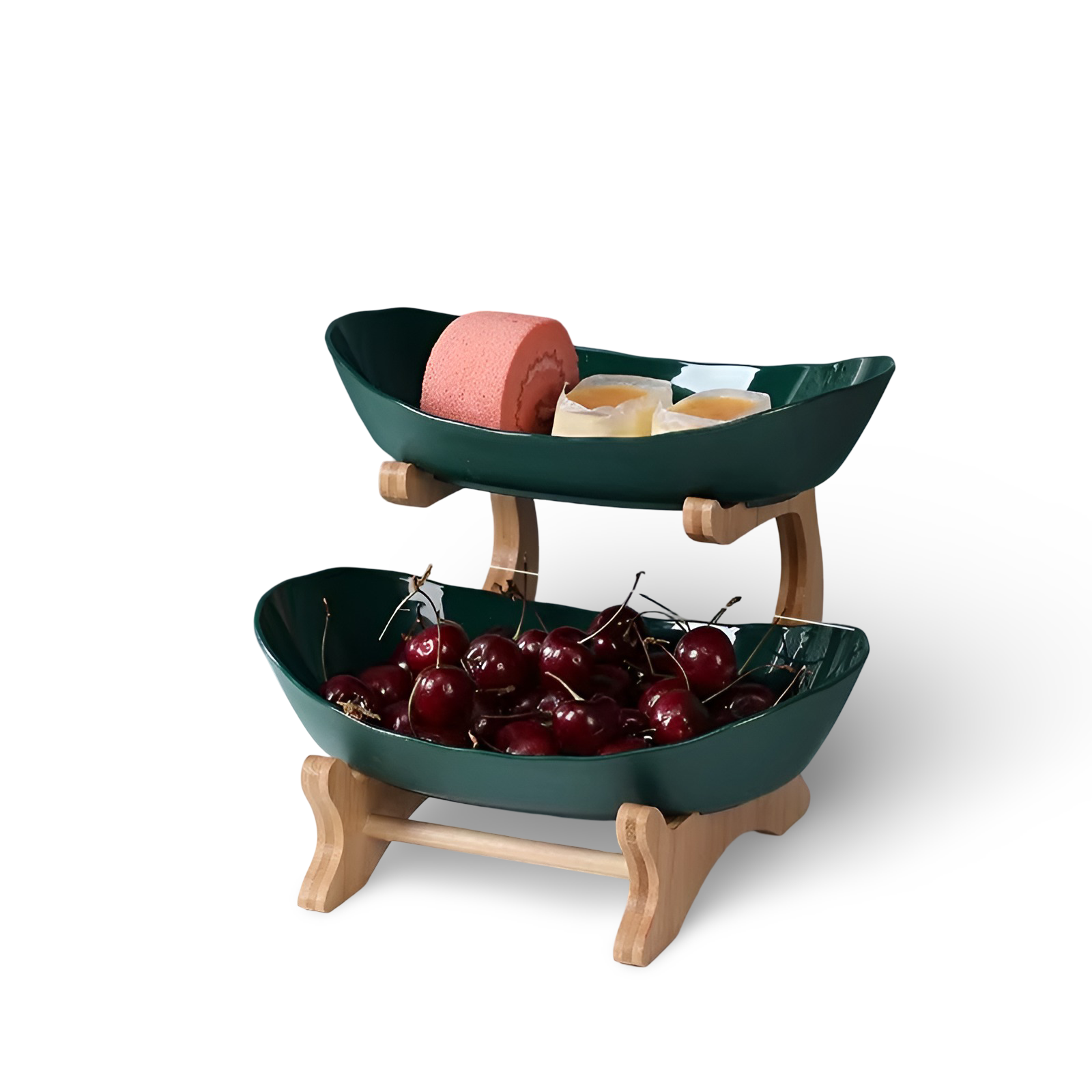 Multi Tier Fruit Bowl with Wooden Stand and Trays 0