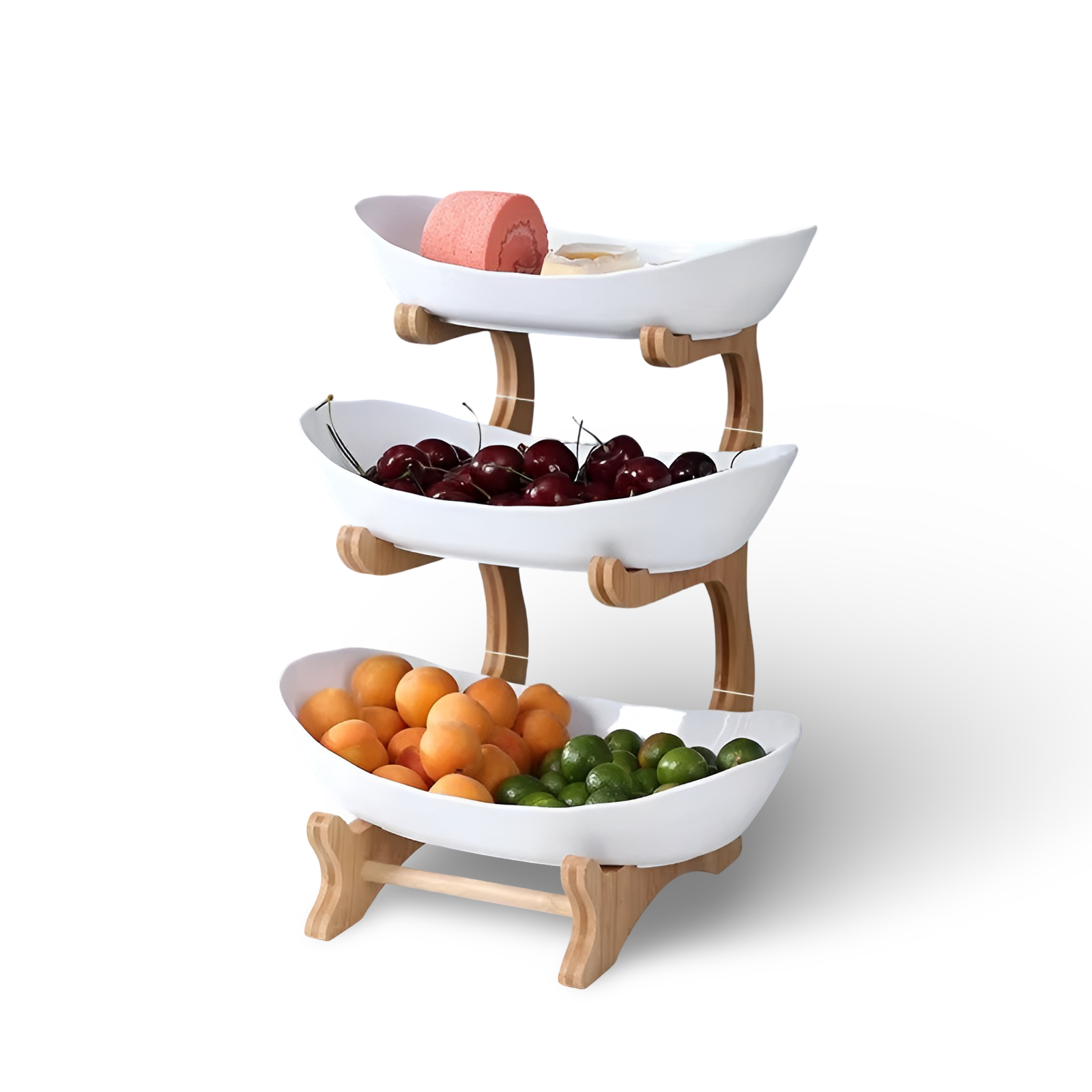 Multi Tier Fruit Bowl with Wooden Stand and Trays 10
