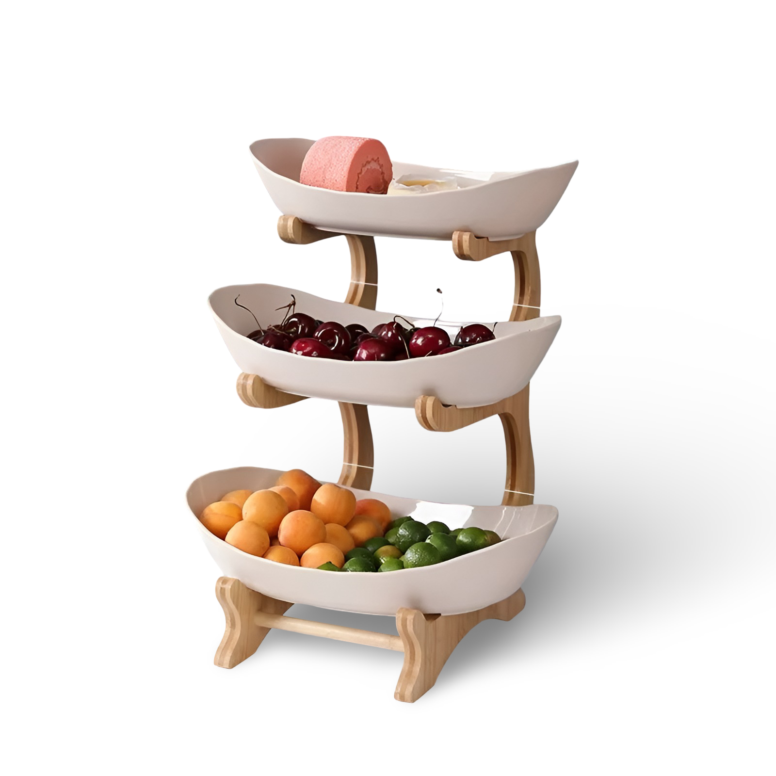 Multi Tier Fruit Bowl with Wooden Stand and Trays 11