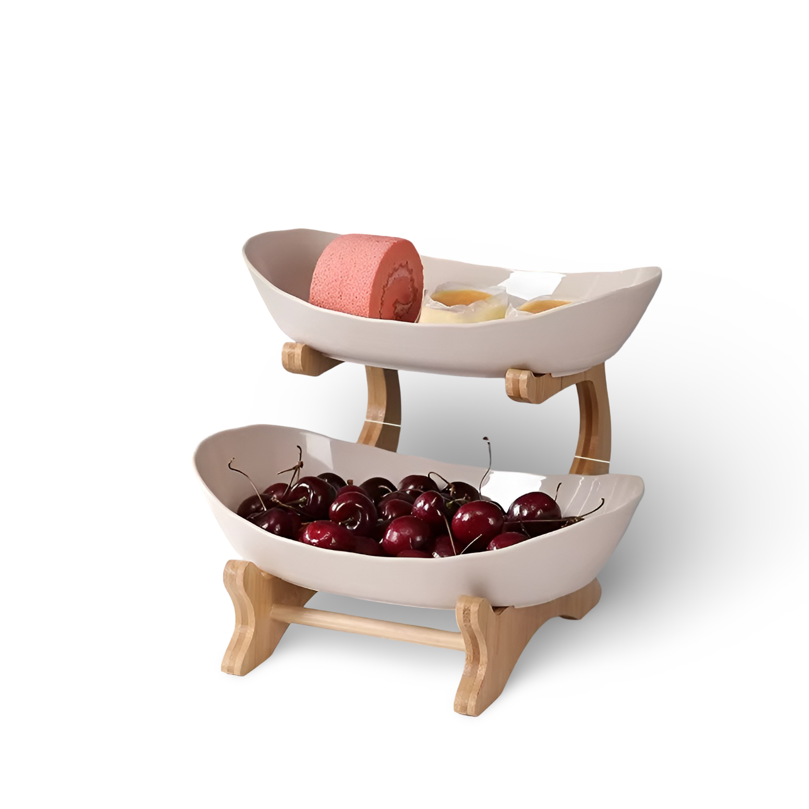 Multi Tier Fruit Bowl with Wooden Stand and Trays 12