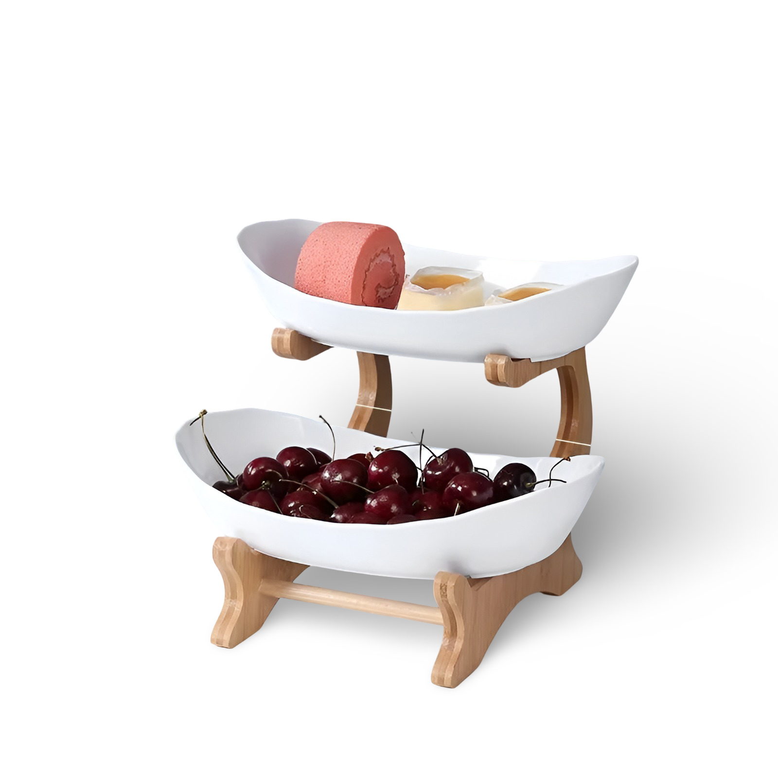 Multi Tier Fruit Bowl with Wooden Stand and Trays 13