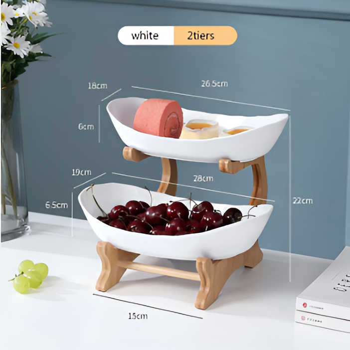 Multi Tier Fruit Bowl with Wooden Stand and Trays 6