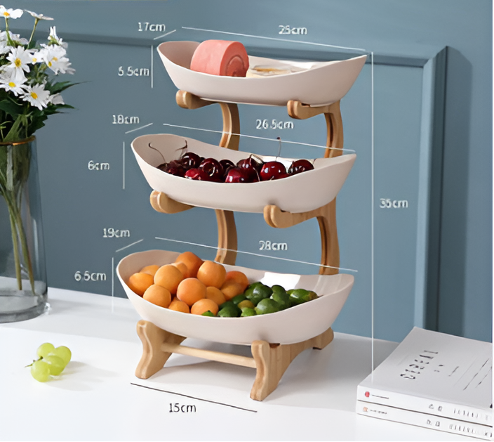 Multi Tier Fruit Bowl with Wooden Stand and Trays 7