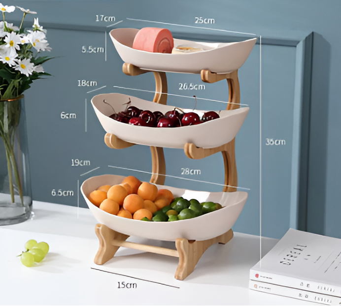 Multi Tier Fruit Bowl with Wooden Stand and Trays 8
