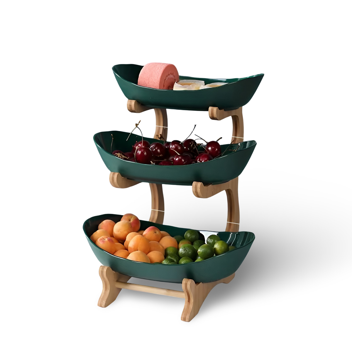 Multi Tier Fruit Bowl with Wooden Stand and Trays 9