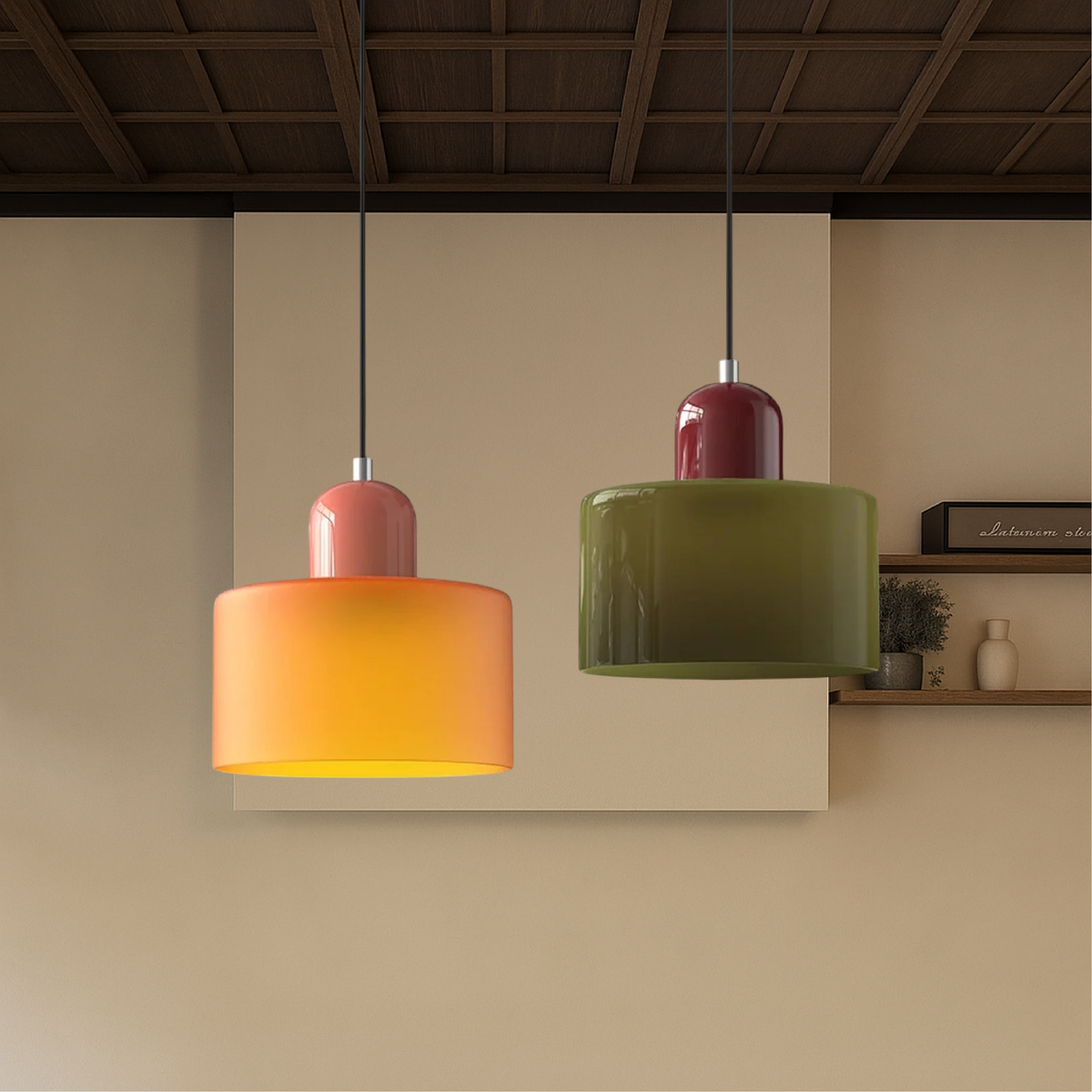 Glass Pendant Light Bauhaus Style Ø 15 cm | Coloured Glass Shade, Adjustable Cord | Warm Illumination for Dining and Living Areas 5