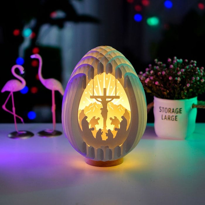 Nativity Scene 3D Paper Desk Lamp | Handmade Pearl Paper Craft | USB Powered Warm Night Light for Home, Table and Shelf Decor