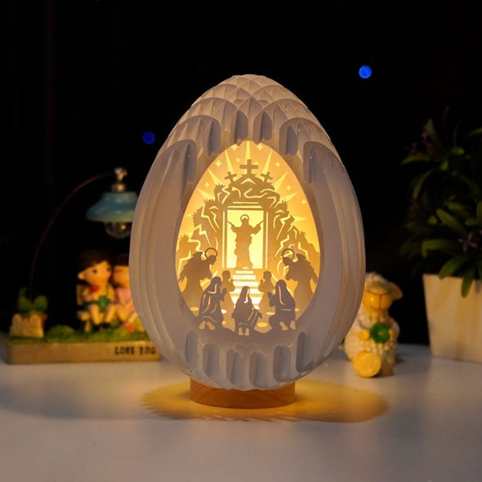 Nativity Scene 3D Paper Desk Lamp | Handmade Pearl Paper Craft | USB Powered Warm Night Light for Home, Table and Shelf Decor