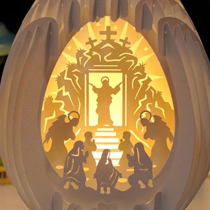 Nativity Scene 3D Paper Desk Lamp | Handmade Pearl Paper Craft | USB Powered Warm Night Light for Home, Table and Shelf Decor