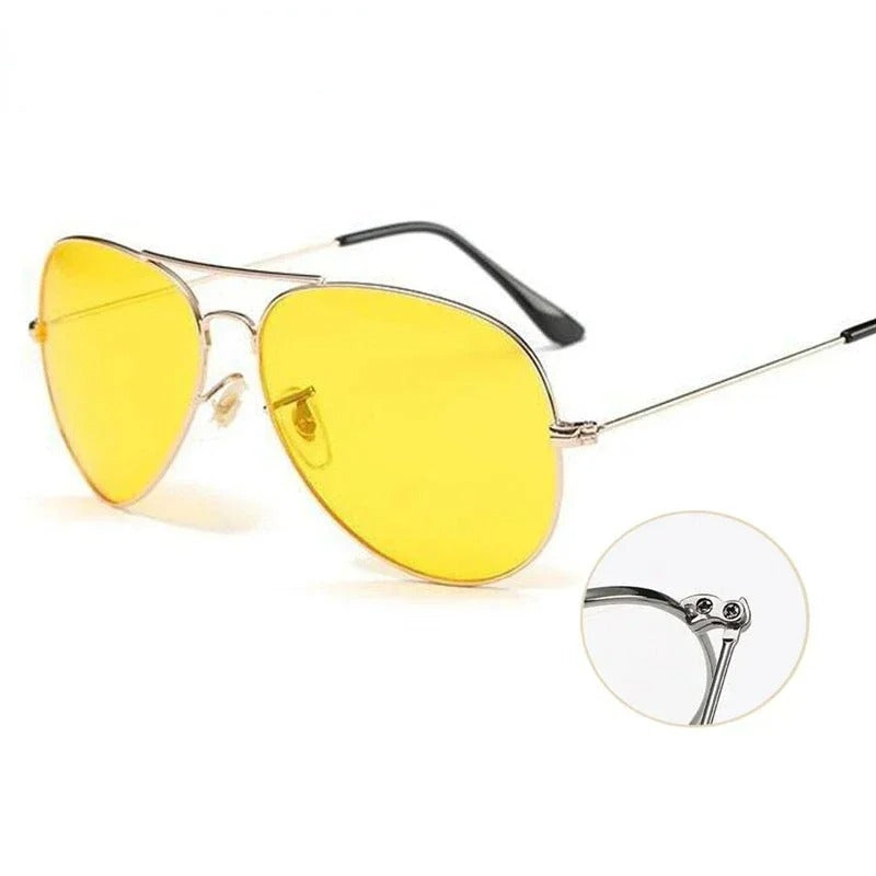 Night Driving Glasses Glass Lens | Anti-Glare Metal Frame | UV400 Protection Reduces Headlight Glare for Safer Evening Drives