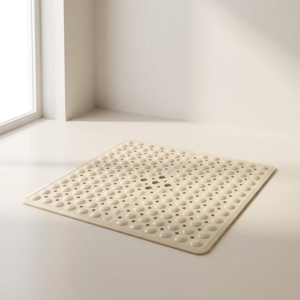 Non Slip Bath Mat Square Drainage Holes Suction Cups Neutral 1