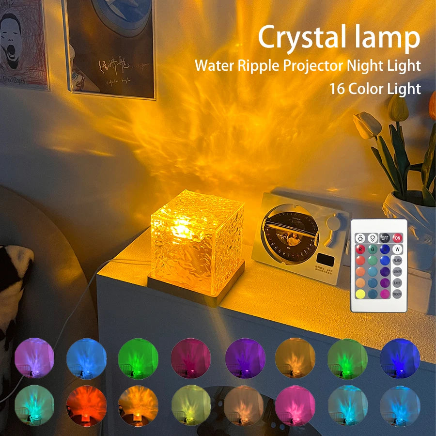 Northern Lights Projector Lamp Acrylic & Wood | 16 RGB Colours, 4 Modes | Rechargeable Room-Wide Northern Lights Effect