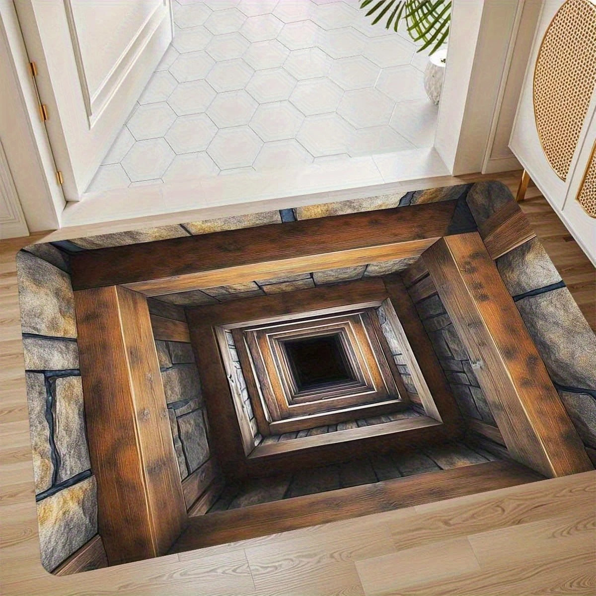 3D Depth Illusion Mat | Non-Slip Soft Fabric Backing | Visual Depth Effect for Living Rooms, Hallways & Entryways 4