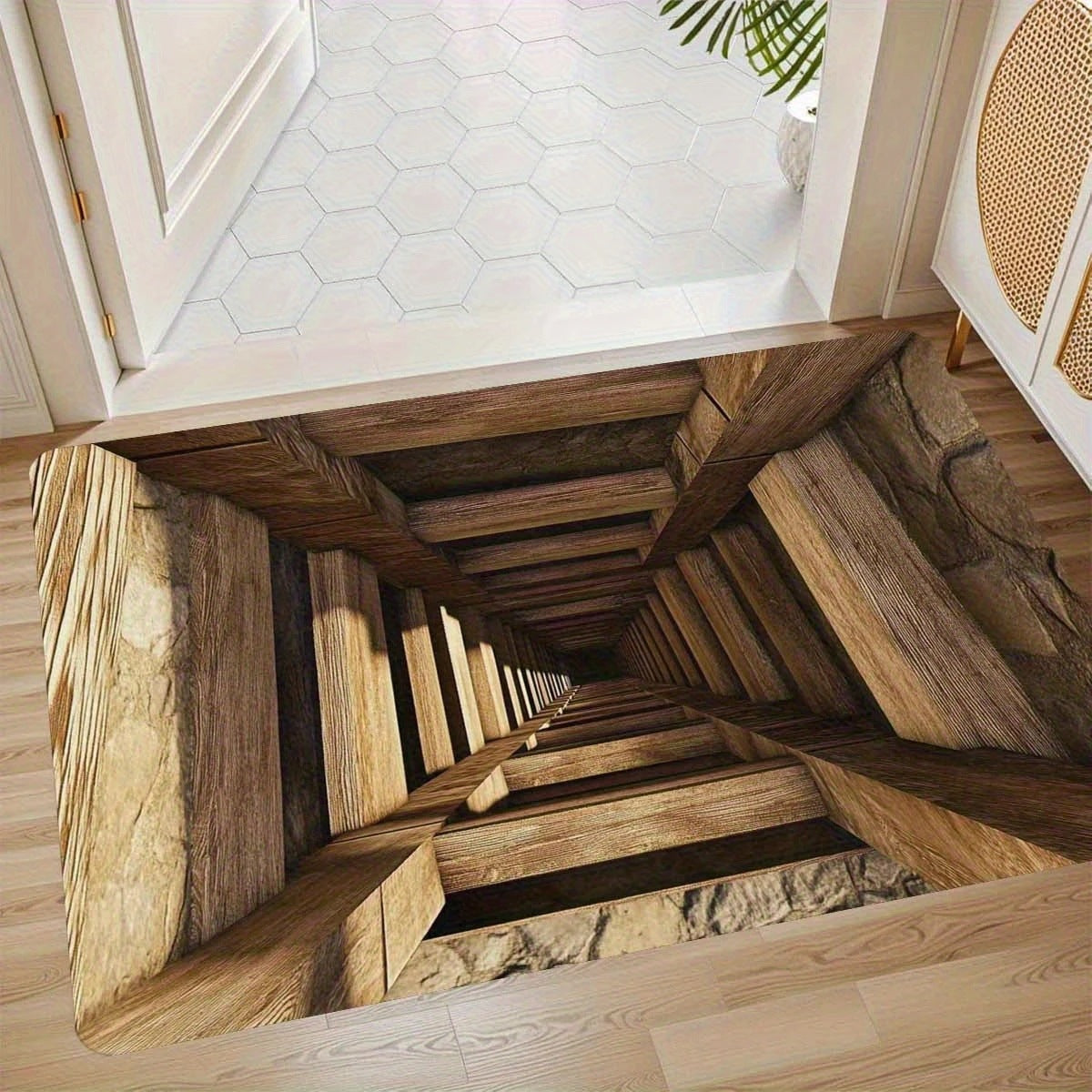 3D Depth Illusion Mat | Non-Slip Soft Fabric Backing | Visual Depth Effect for Living Rooms, Hallways & Entryways 11