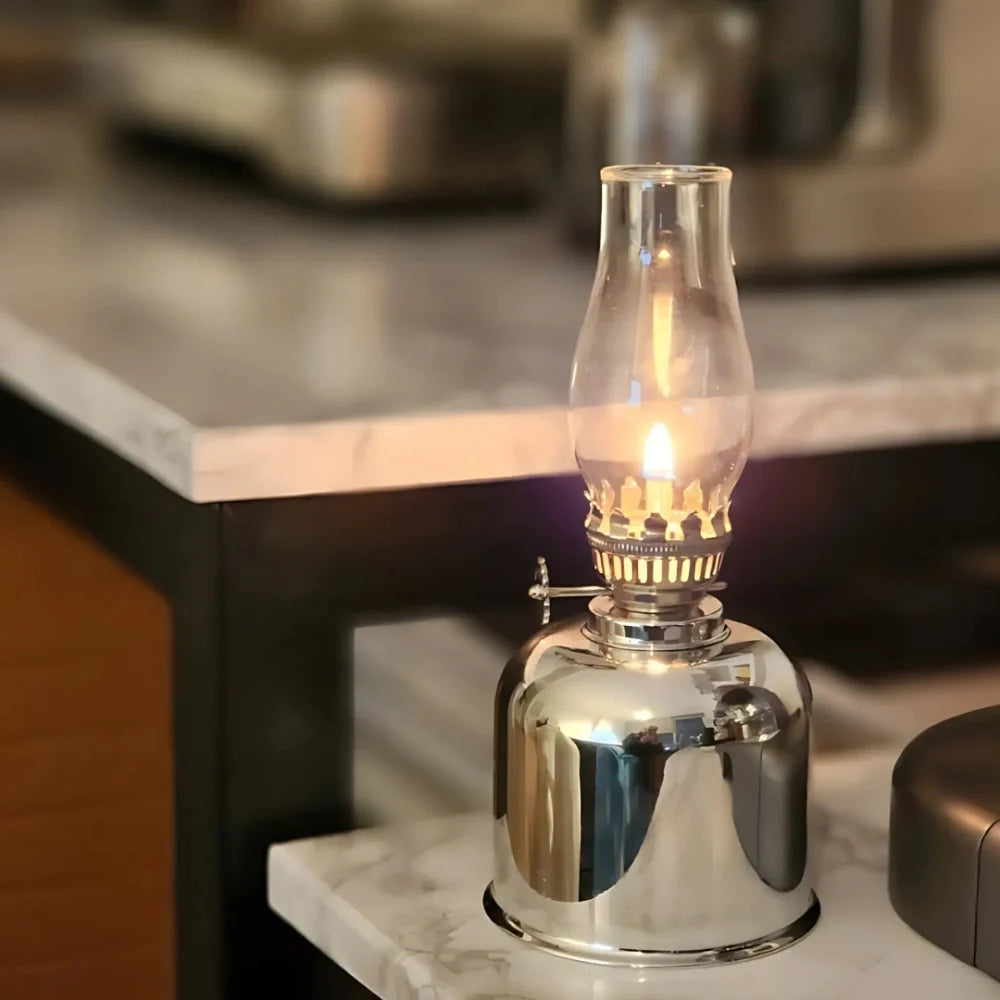 Oil Lamp Electroplated Iron and Glass 19 x 8.5 cm | Gold, Silver, Matte Black | Windproof, Adjustable Flame Control