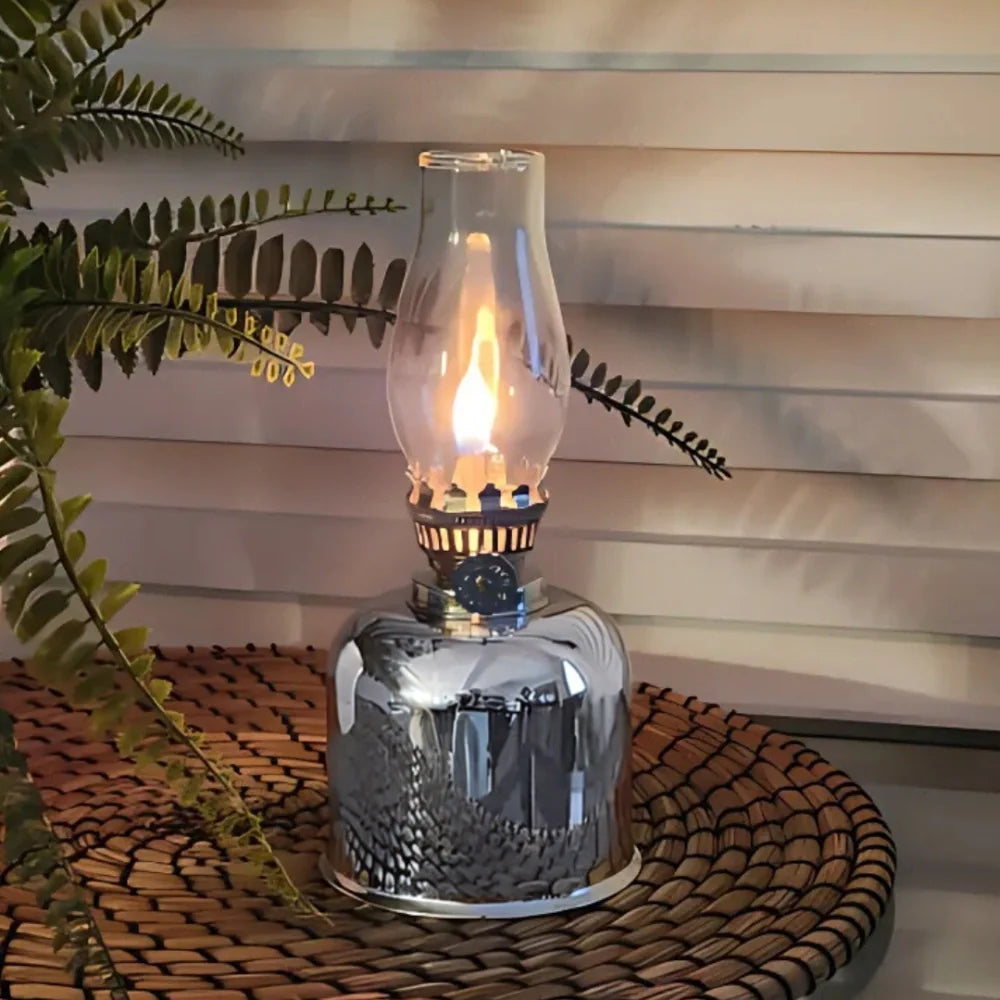 Oil Lamp Electroplated Iron and Glass 19 x 8.5 cm | Gold, Silver, Matte Black | Windproof, Adjustable Flame Control
