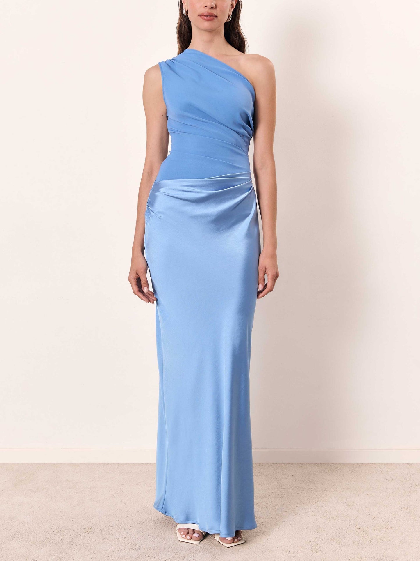 One Shoulder Maxi Dress – Pleated Design, Floor-Length