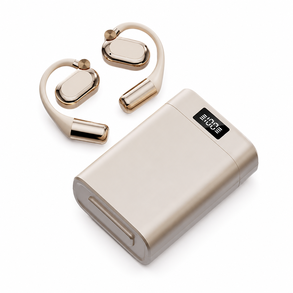 Open-Ear Wireless Earphones | Bluetooth 5.4 Low-Latency Connection | Charging Case with LED Flashlight and Battery Display