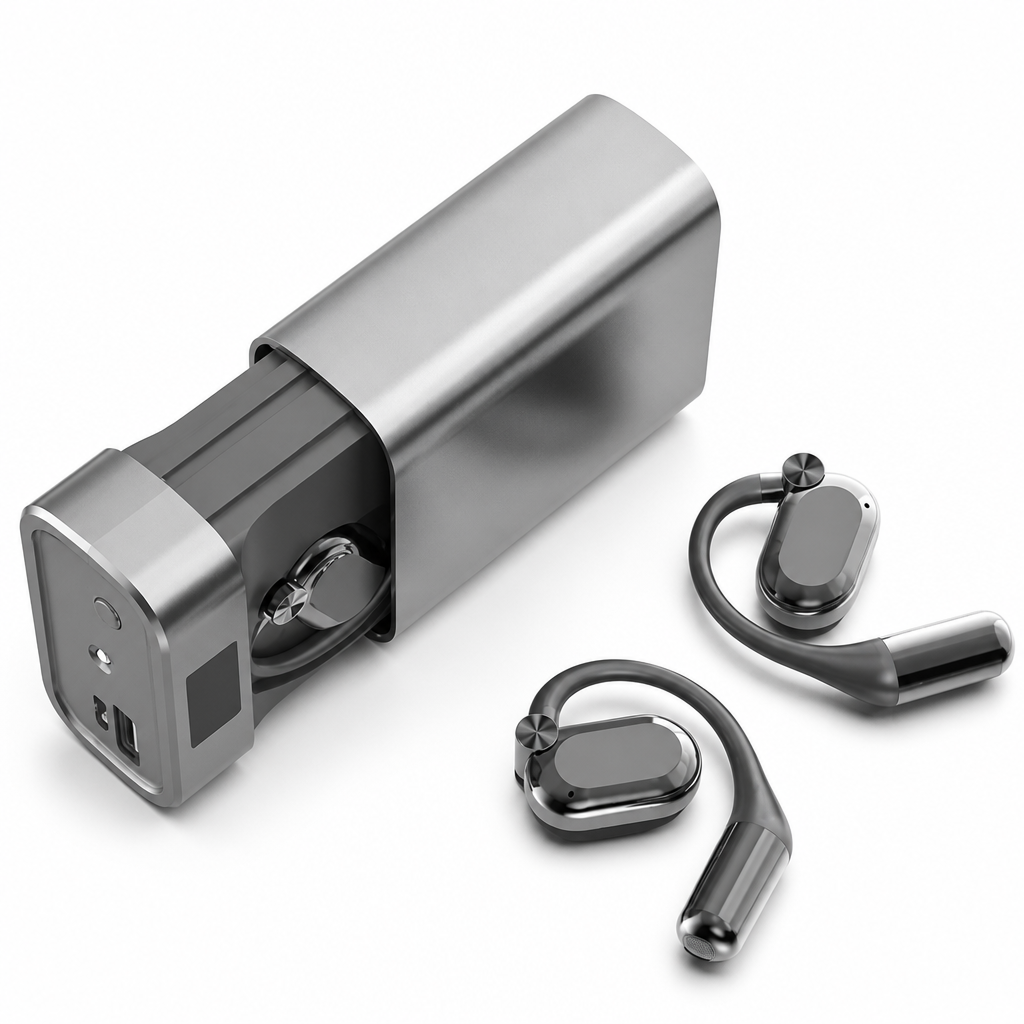 Open-Ear Wireless Earphones | Bluetooth 5.4 Low-Latency Connection | Charging Case with LED Flashlight and Battery Display