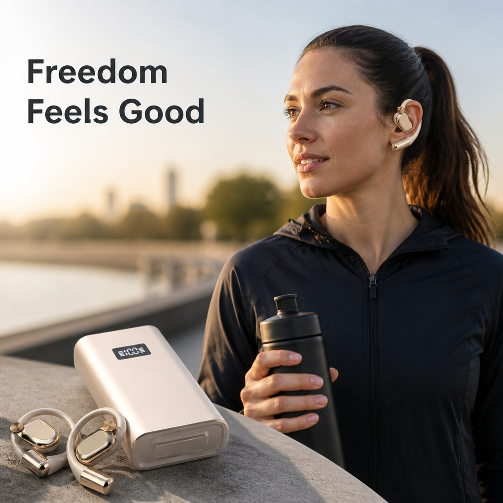 Open-Ear Wireless Earphones | Bluetooth 5.4 Low-Latency Connection | Charging Case with LED Flashlight and Battery Display