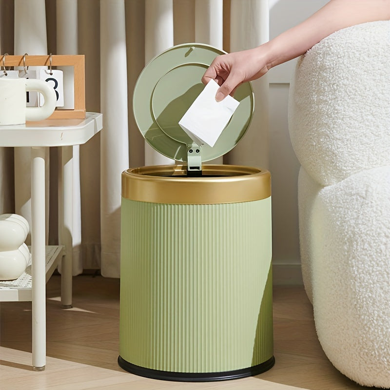 Oval Trash Can | Sage Green Ribbed Press-Top Waste Bin