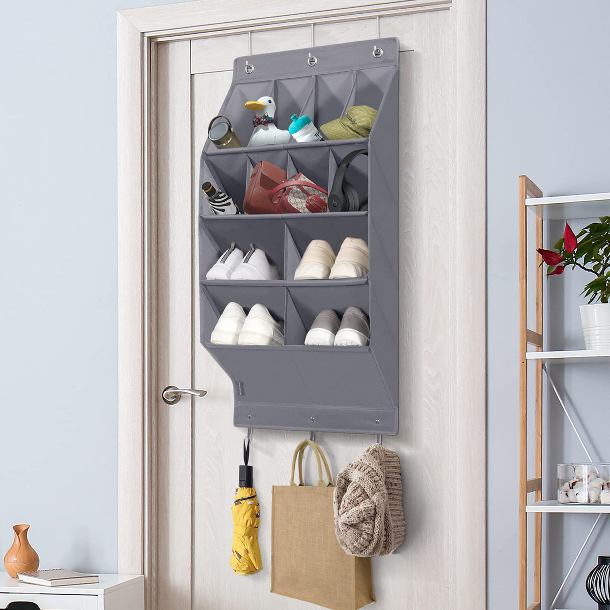 Over Door Shoe Organizer | Twelve Pockets, Base Hooks
