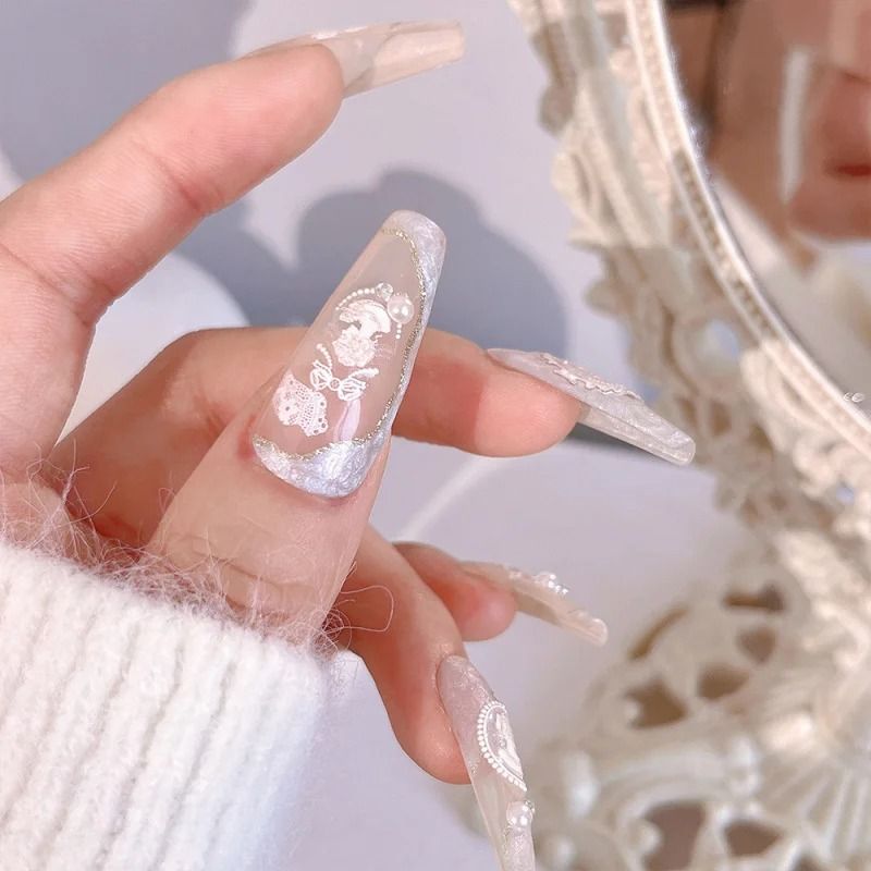 Pearl Nail Stickers for Women | Iridescent Shell Lace Design | Easy Peel-and-Apply Nail Art Decals for Beginners, 1 Sheet