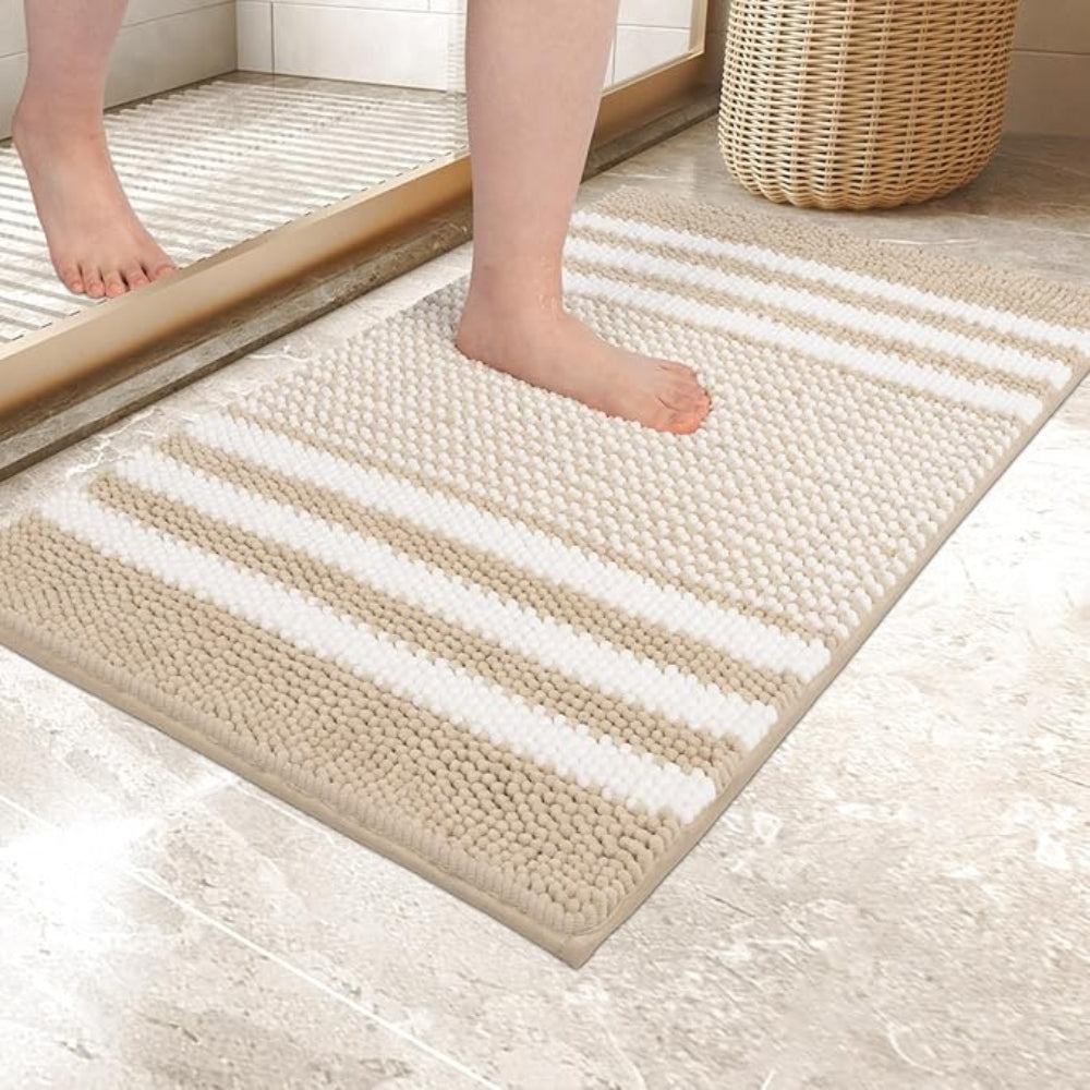 PebbleKnit | Non-Slip Bath Mat – Ultra-Absorbent Chenille Stripes
