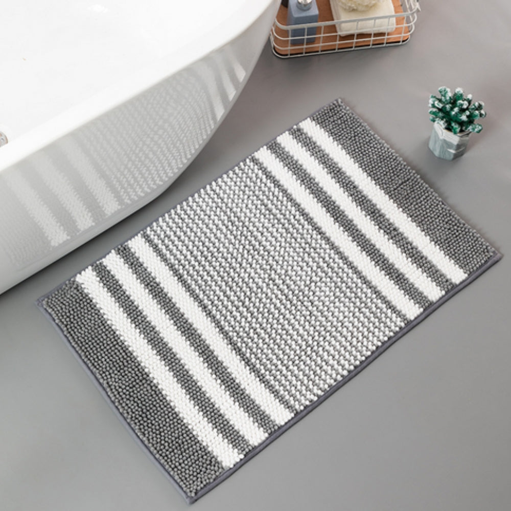 PebbleKnit | Non-Slip Bath Mat – Ultra-Absorbent Chenille Stripes